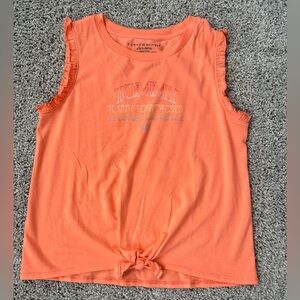 Girls Tommy Hilfiger Neon Orange Tie-Front Ruffle Sleeve Tank
